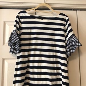 NWOT J. Crew Striped Top With Ruffle Sleeves